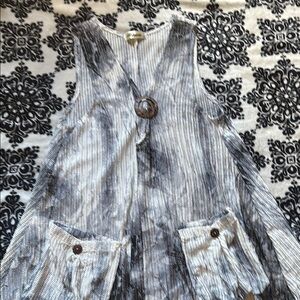 Gray and White Striped Sleeveless Vest with Pockets